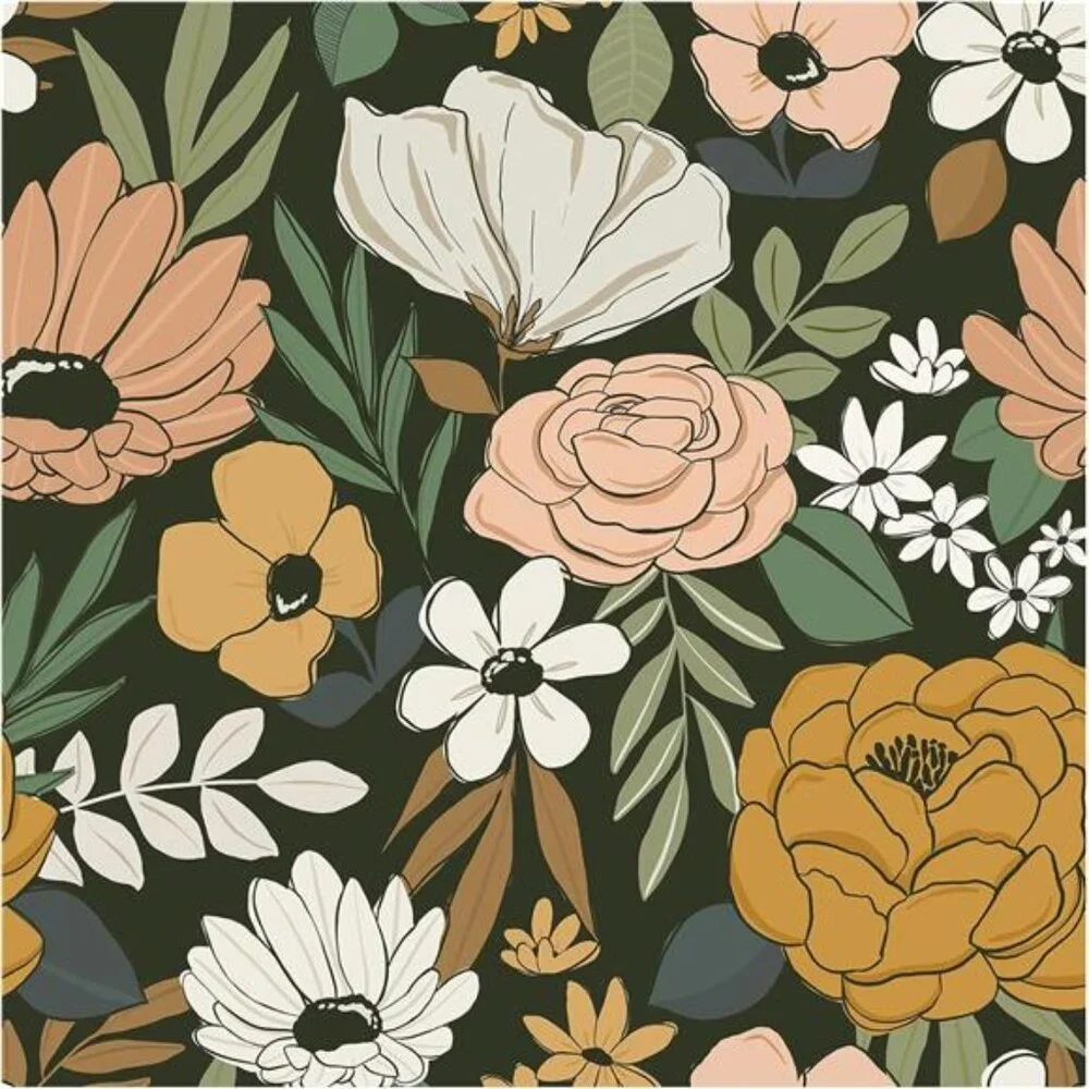 Vintage Large Floral Peel and Stick Wallpaper Removable Daisy Leaf